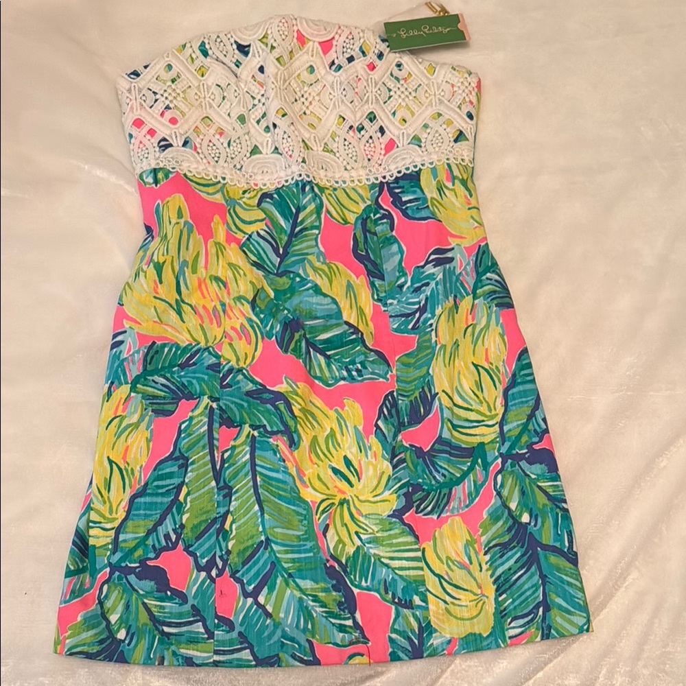 Lilly Pulitzer Strapless Cotton Dress with Lace Bodice